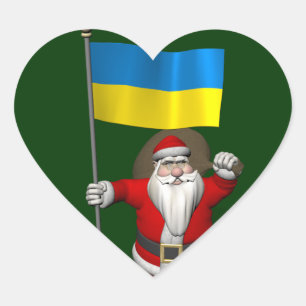 Pegatina En Forma De Corazón Papá Noel con insignia de Ucrania