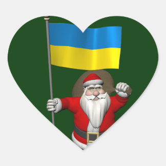 Pegatina En Forma De Corazón Papá Noel con insignia de Ucrania