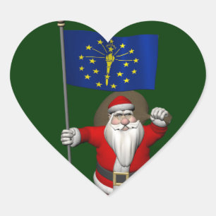 Pegatina En Forma De Corazón Papá Noel con la bandera de Indiana