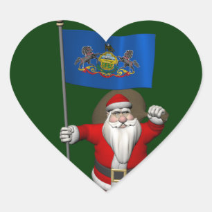 Pegatina En Forma De Corazón Papá Noel con la bandera de Pennsylvania