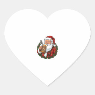Pegatina En Forma De Corazón Papá Noel de Navidad sosteniendo un vaso de cervez