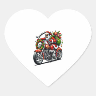 Pegatina En Forma De Corazón Papá Noel en Motocicleta Navideño Motociclista