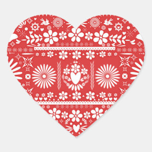 Pegatina En Forma De Corazón Papel picado rojo y blanco para boda Mexicana