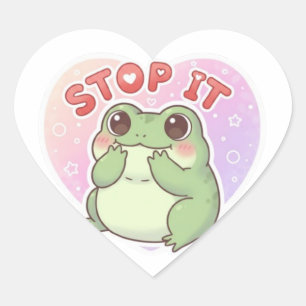 Pegatina En Forma De Corazón Parar Eso Rana Sticker Cute Tímida Rana Sonrojada