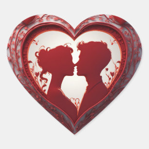 Pegatina En Forma De Corazón Pareja abrazándose dentro de un gran corazón rojo