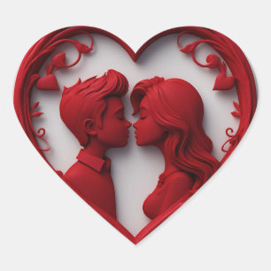 Pegatina En Forma De Corazón Pareja abrazándose dentro de un gran corazón rojo