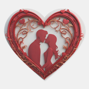 Pegatina En Forma De Corazón Pareja abrazándose dentro de un gran corazón rojo