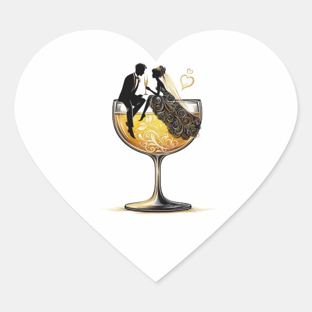 Pegatina En Forma De Corazón Pareja de champán (Anverso)