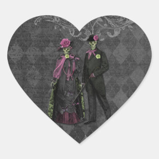 Pegatina En Forma De Corazón Pareja de esqueleto romántica de Halloween