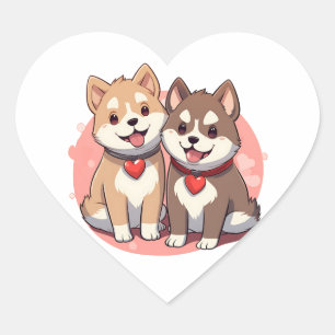Pegatina En Forma De Corazón Pareja de perro japonesa con corazones