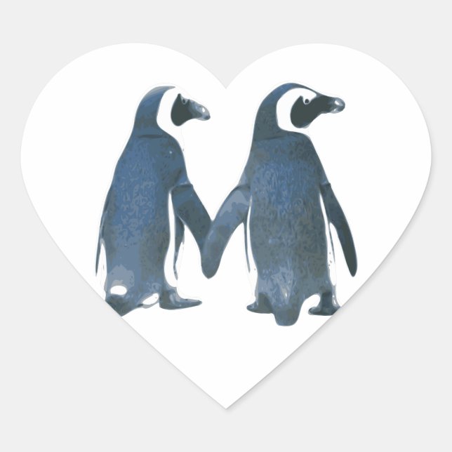 Pegatina En Forma De Corazón Pareja de pingüinos sosteniendo las manos (Anverso)