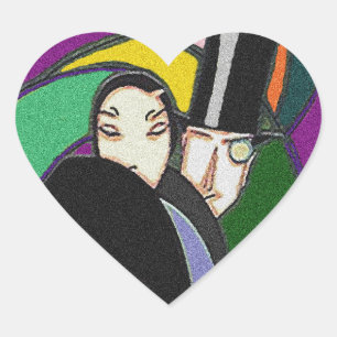 Pegatina En Forma De Corazón Pareja pegatina de Art Decó en el corazón del amor