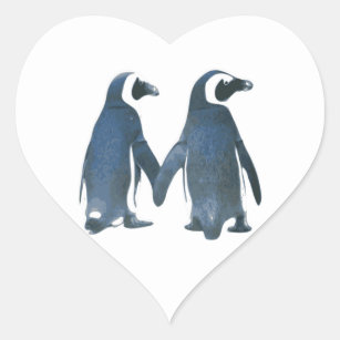 Pegatina En Forma De Corazón Pares del pingüino que llevan a cabo las manos