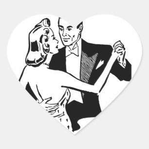 Pegatina En Forma De Corazón Pares negros y blancos del vintage retro del baile