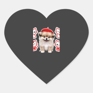 Pegatina En Forma De Corazón Paris Pup & Kitty Crew � Perro y gato con boina li
