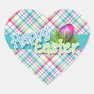 Pegatina En Forma De Corazón Pascua - Patrón de rayas "Feliz Pascua"
