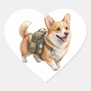 Pegatina En Forma De Corazón Paseo de Corgi Aventura Pegatina Acuarela