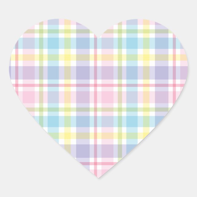Pegatina En Forma De Corazón Pastel Plaid (Anverso)