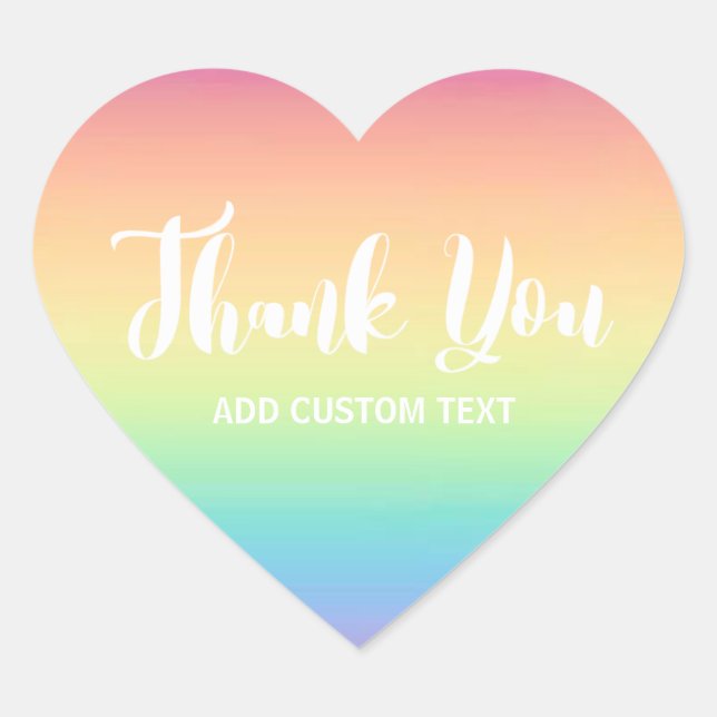 Pegatina En Forma De Corazón Pastel Rainbow Ombre Personalizado Gracias (Anverso)