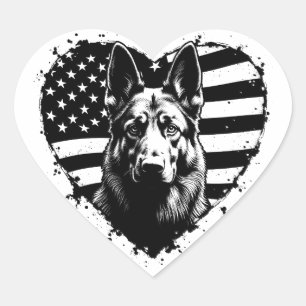 Pegatina En Forma De Corazón Pastor Alemán Perro Estados Unidos Bandera Norteam