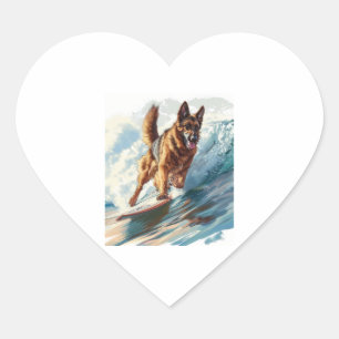 Pegatina En Forma De Corazón Pastores alemanes navegando por las olas