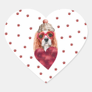 Pegatina En Forma De Corazón Patas Rojas Rosadas Cavalier Spaniel Perro San Val