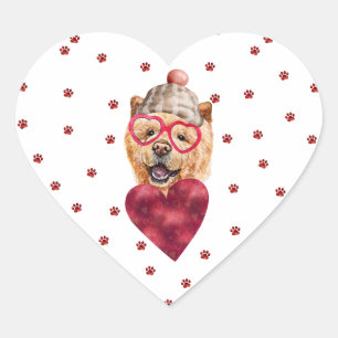Pegatina En Forma De Corazón Patas Rojas Rosadas Chow Chow Perro del Día de San