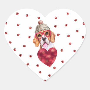 Pegatina En Forma De Corazón Patas Rojas Rosadas Corazón de Perro Beagle del Dí