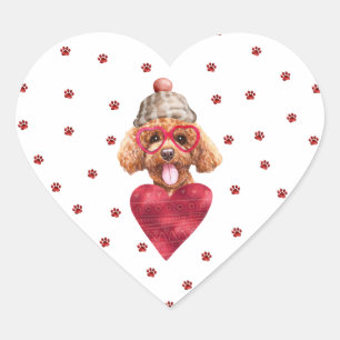 Pegatina En Forma De Corazón Patas Rojas Rosadas Perro Caniche del Día de San V