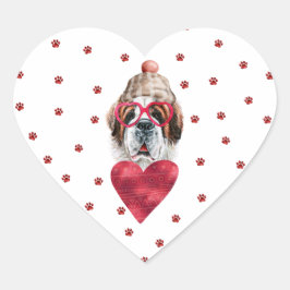 Pegatina En Forma De Corazón Patas Rojas Rosadas San Bernardo Perro del Día de 