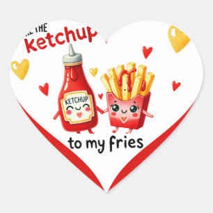 Pegatina En Forma De Corazón Patatas fritas cute kawaii y Ketchup