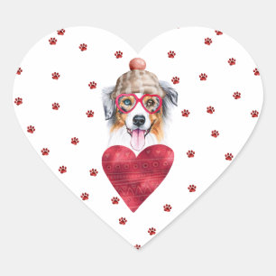 Pegatina En Forma De Corazón Patitas Rojas Rosadas Pastor Australiano de San Va