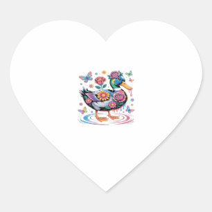Pegatina En Forma De Corazón Pato de Fantasía Colorido con Flores y Mariposas