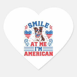 Pegatina En Forma De Corazón Patriótico Frontera Perro Collie para el 4 de juli