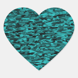 Pegatina En Forma De Corazón Patrón abstracto azul verdoso negro