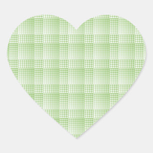 Pegatina En Forma De Corazón Patrón abstracto de cuadros verdes y blancos