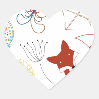 Pegatina En Forma De Corazón Patrón abstracto de Heart Forest Fox Woodland
