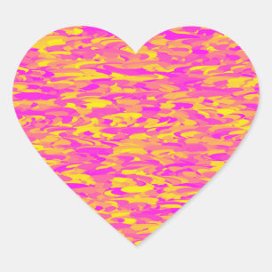 Pegatina En Forma De Corazón Patrón abstracto rosa amarillo naranja