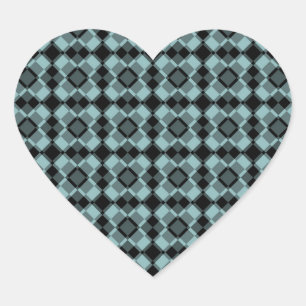 Pegatina En Forma De Corazón Patrón Argyle de Cuadros Azules y Negros