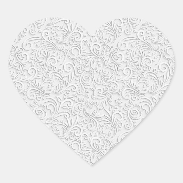 Pegatina En Forma De Corazón Patrón blanco elegante (Anverso)
