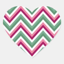 Pegatina En Forma De Corazón Patrón Chevron Verde Rosa Moderno