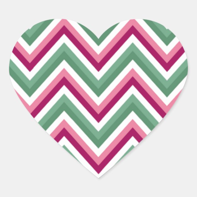 Pegatina En Forma De Corazón Patrón Chevron Verde Rosa Moderno (Anverso)