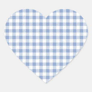 Pegatina En Forma De Corazón Patrón clásico de gingham azul claro con estampado