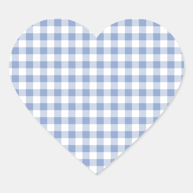 Pegatina En Forma De Corazón Patrón clásico de Gingham azul comprobado (Anverso)