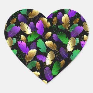 Pegatina En Forma De Corazón Patrón continuo con plumas de Mardi Gras