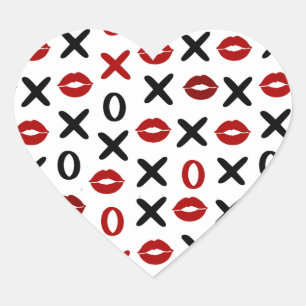 Pegatina En Forma De Corazón Patrón de amor moderno: XO juguetón y labios rojos