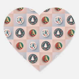 Pegatina En Forma De Corazón Patrón de árbol de Navidad caprichoso