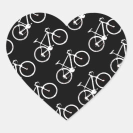 Pegatina En Forma De Corazón patrón de bicicletas en blanco y negro