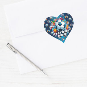 Pegatina En Forma De Corazón Patrón de bola de fútbol de la mamá Futbol