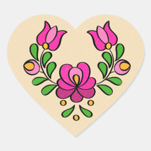 Pegatina En Forma De Corazón Patrón de bordado húngaro, "Matyó" - rosa